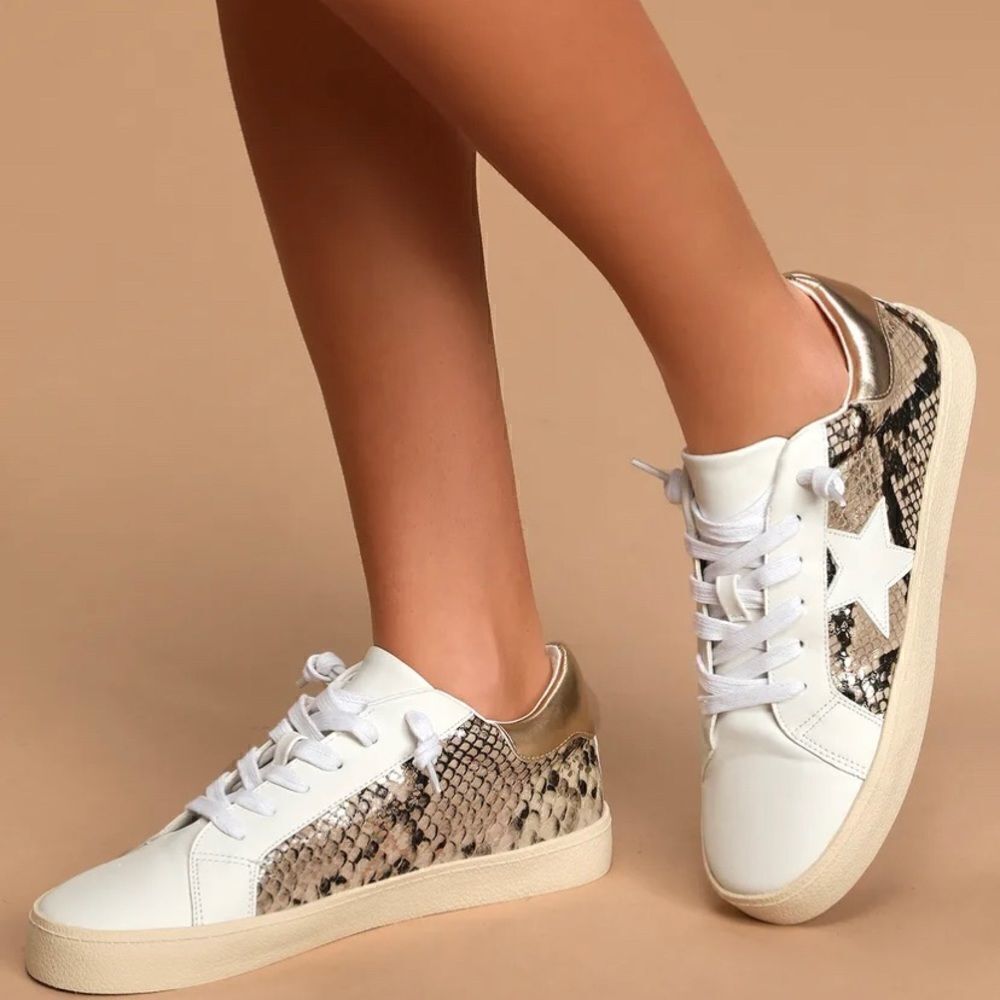 Madden Girl White Larrk Gold Multi Snakeskin Sneakers